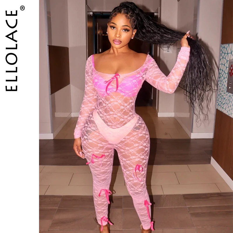 

Ellolace Sexy Adult Women Jumpsuit Fantasy Long Sleeve Intimate Complete Sexy Bras Set Sensual Romantic Bowknot Ladies Outfits