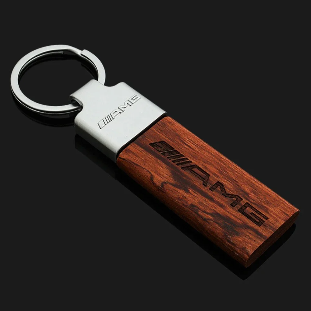 High quality wood Car Keychain Key Rings Holder For Mercedes Benz AMG W204 ML W203 W124 CL C43 C63 CLA E63 S63 SLS Accessories