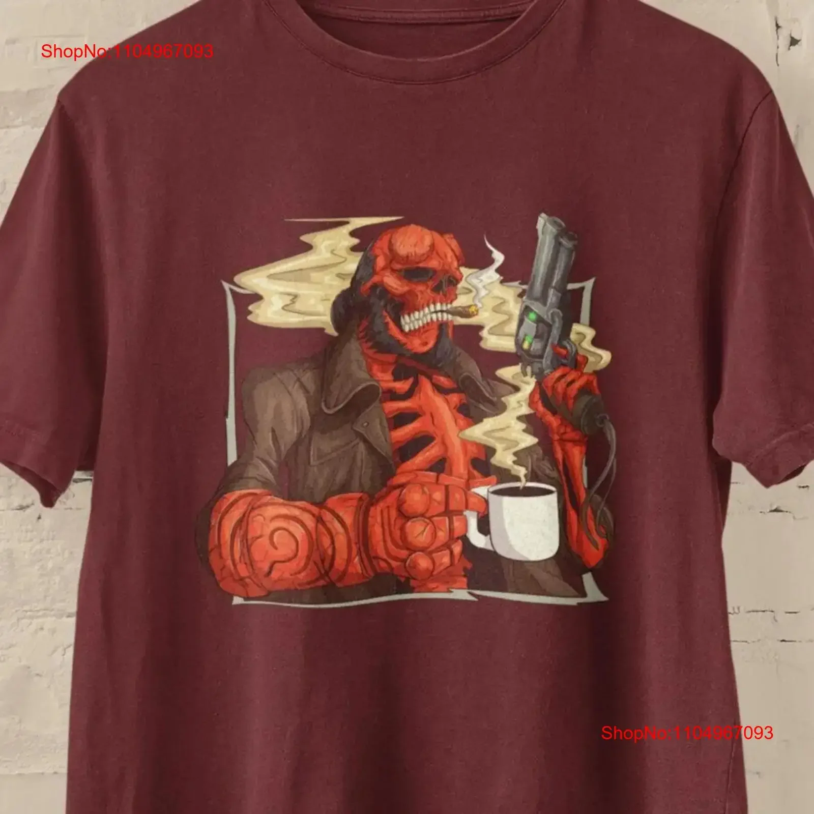 Disfraz de esqueleto de demonio, camiseta con cafeína, monstruo, amante del café, héroe de Halloween, inspiración oscura, ropa de calle lavada vintage, moda