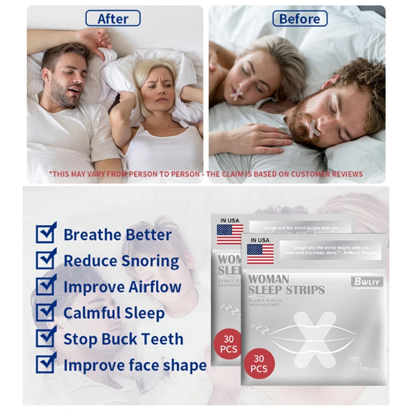 Anti Snoring Mouth Tape Sleep Aid Breathing Nose HealthCare Sticker Better Breath Nasal Strip Close Solution Night Patch