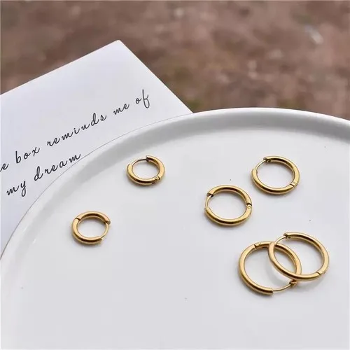 Jaida Fashion women gold color surgical steel PCs set set ring earrings big size 1.5cm medium size 1.2cm small boyutu 1cm thickness 2.5