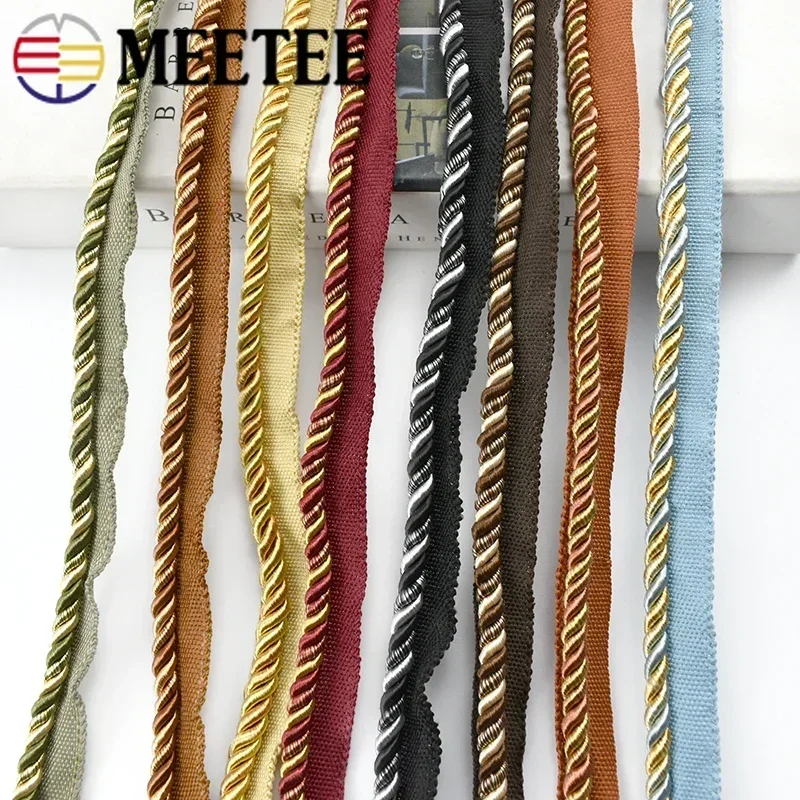 2/6/12M Meetee 6mm Two-color Lace Rope Trim Decorative Strap Webbing Cord for Sofa Curtain Sewing Handmade Material Accessories