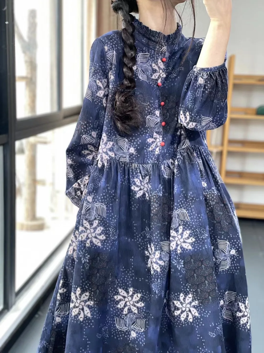 Floral Print Loose Long Lantern Sve Dr Lace Collar A-Line Skirt Wind Plant Design Comfortable Fitted Women's Dr