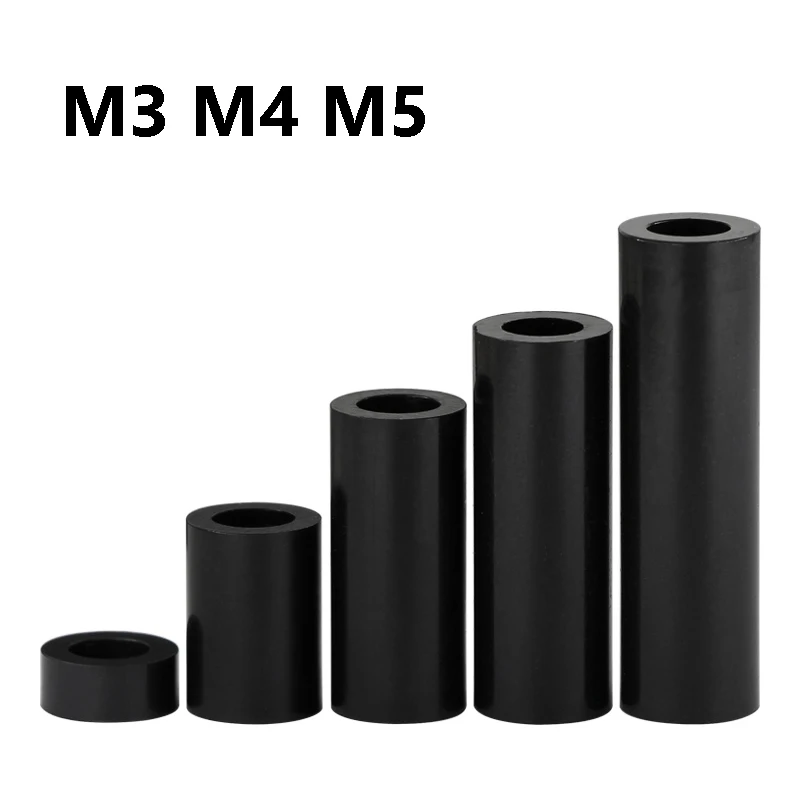Black Nylon Round Spacers M3 M4 M5 Straight Through Bushing Sleeve for 3D Printing Model DIY Electronics Fasteners