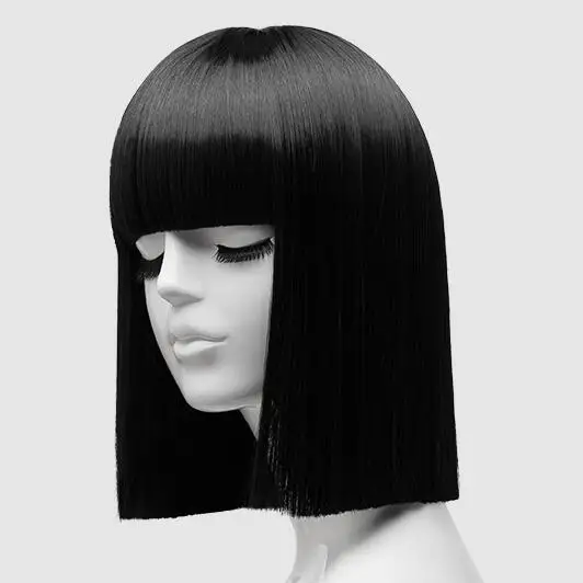 Model Wig Oriental Black Hair Women Flat Bangs Stage Performance Short Display