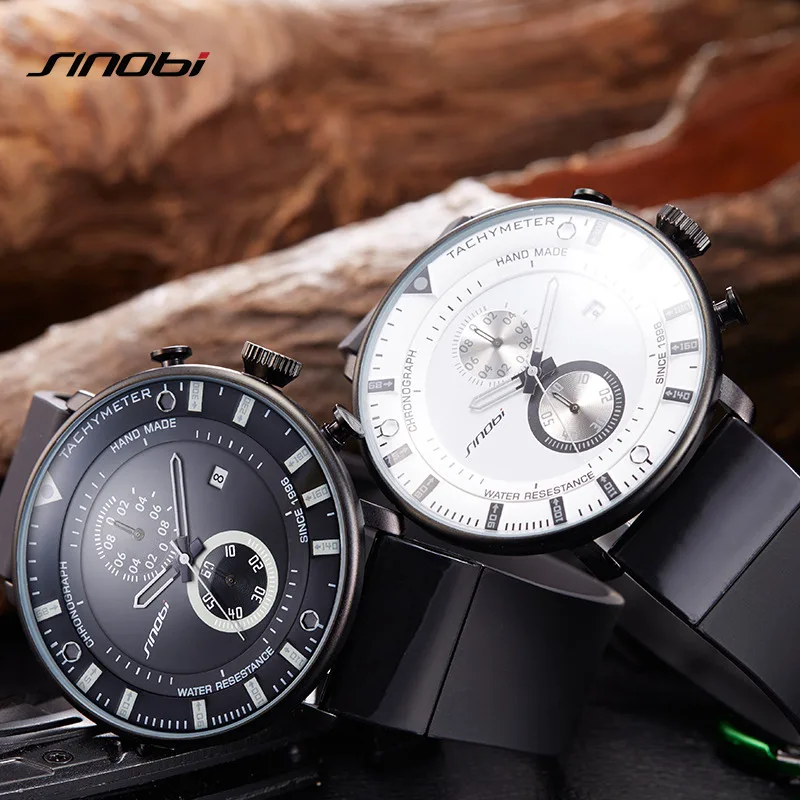 SINOBI Fashion Men\'s Watches Functional Chronograph Ultra Thin Big Dial Clock Waterproof Sports Man Quartz Sports Wristwatch