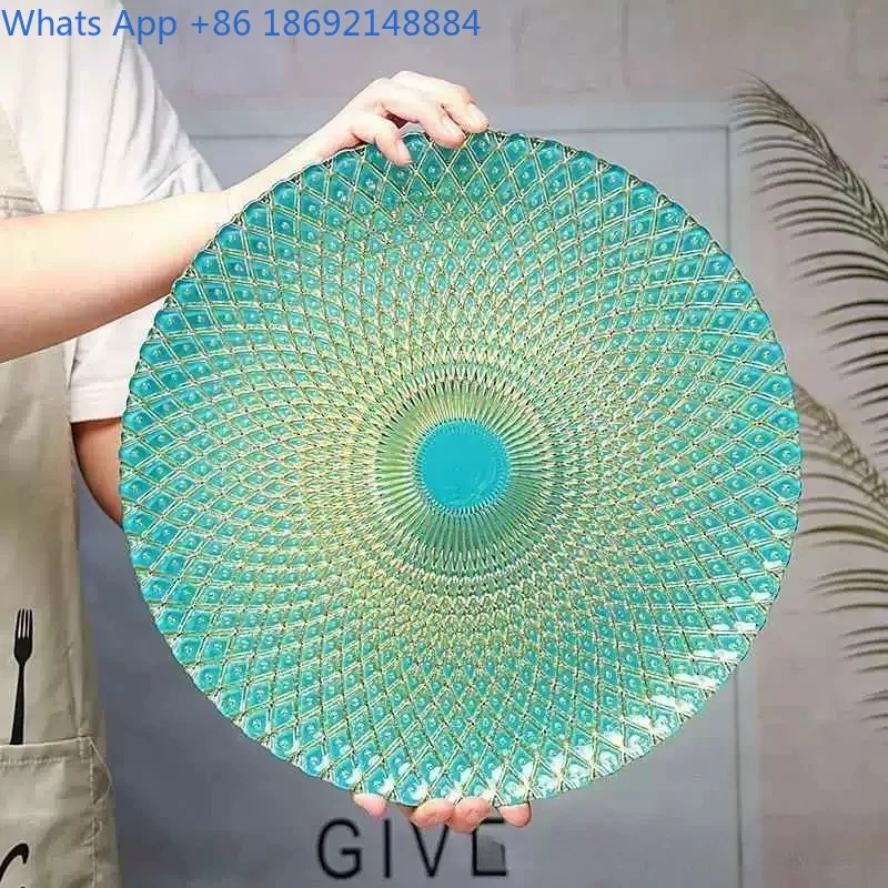 

European Style Large Crystal Glass Fruit Plate Green Pineapple Plate Living Room Candy Round Flat Plate