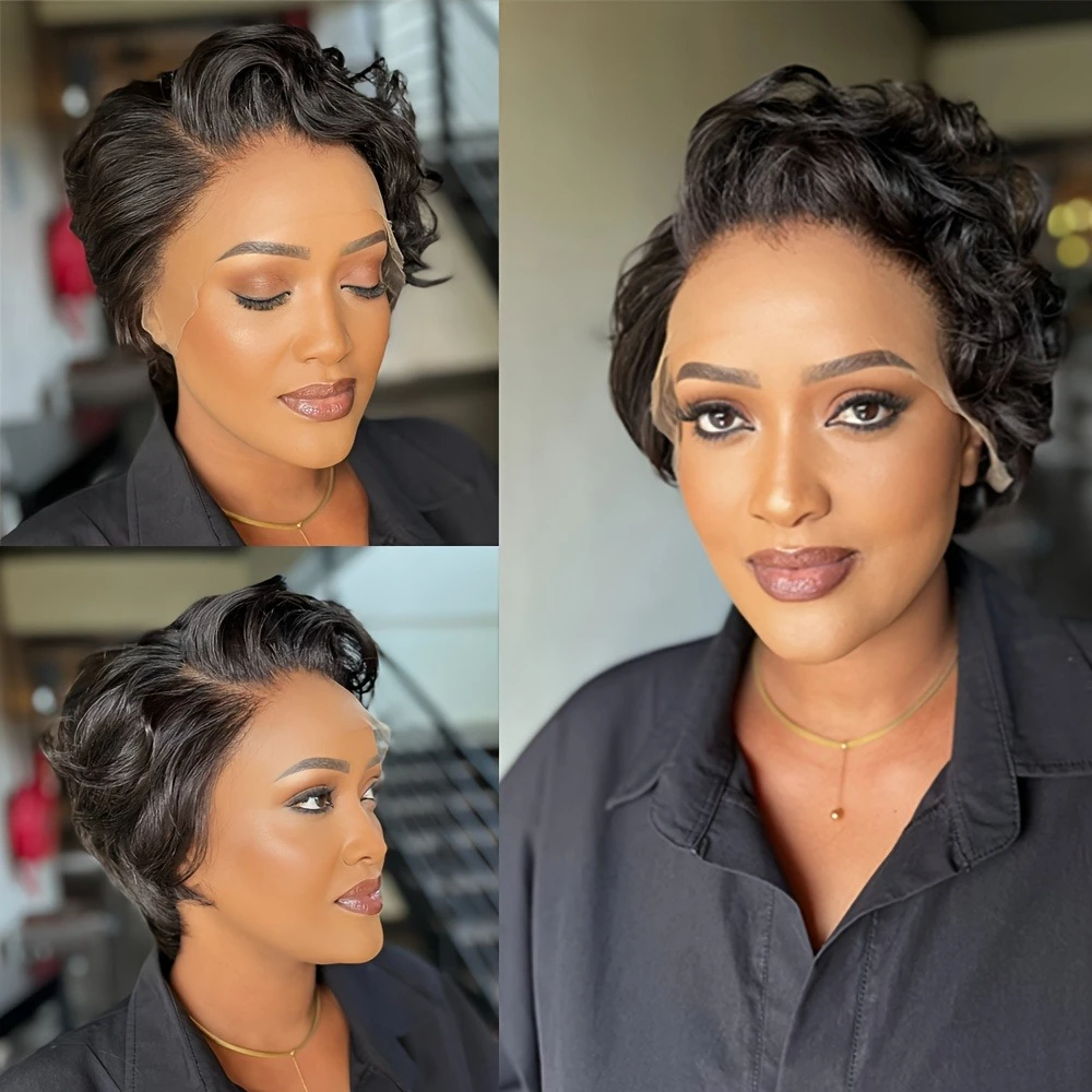 

13x1 T Part Lace Front Human Hair Wig for Women Pixie Cut Wig Pre Plucked Transparent Lace Front Human Hair Wig Brazilian Hair