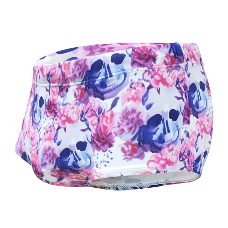 UXH217-1 European and American cross-border printing with cup small boxer swimming trunks men's pink fashion underwear