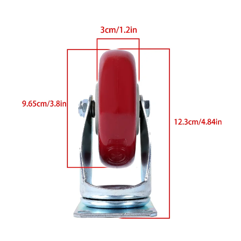 4 Pack 4 Inch Caster Wheels Heavy Duty Wheels Plate Polyurethane Red Color for Moving Furniture