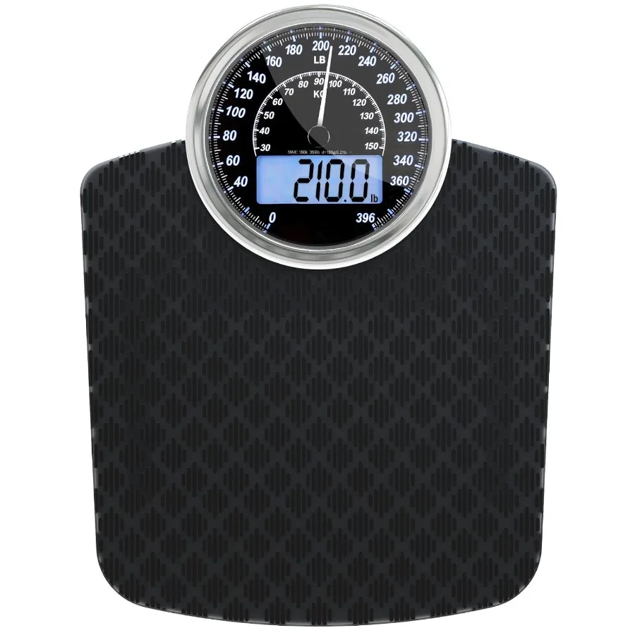 

Hybrid 2in1 Analog Digital Weighing Scale for Body Weight up to 400lbs with Thick Tempered Glass Surface Extra Large Backlit Di