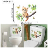 Cartoon Tree Branch Kitten Wall Sticker Bathroom Toilet Decoration Mural Living Room Beautify Home Decor Self-adhesive Decals