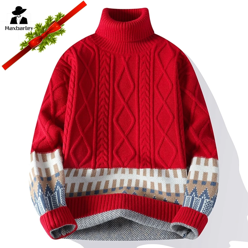 Vintage Christmas Sweater 2025 New Women Men Soft Warm Knitwear Jacquard Pullover Top Men's Winter Clothes High Neck Sweaters