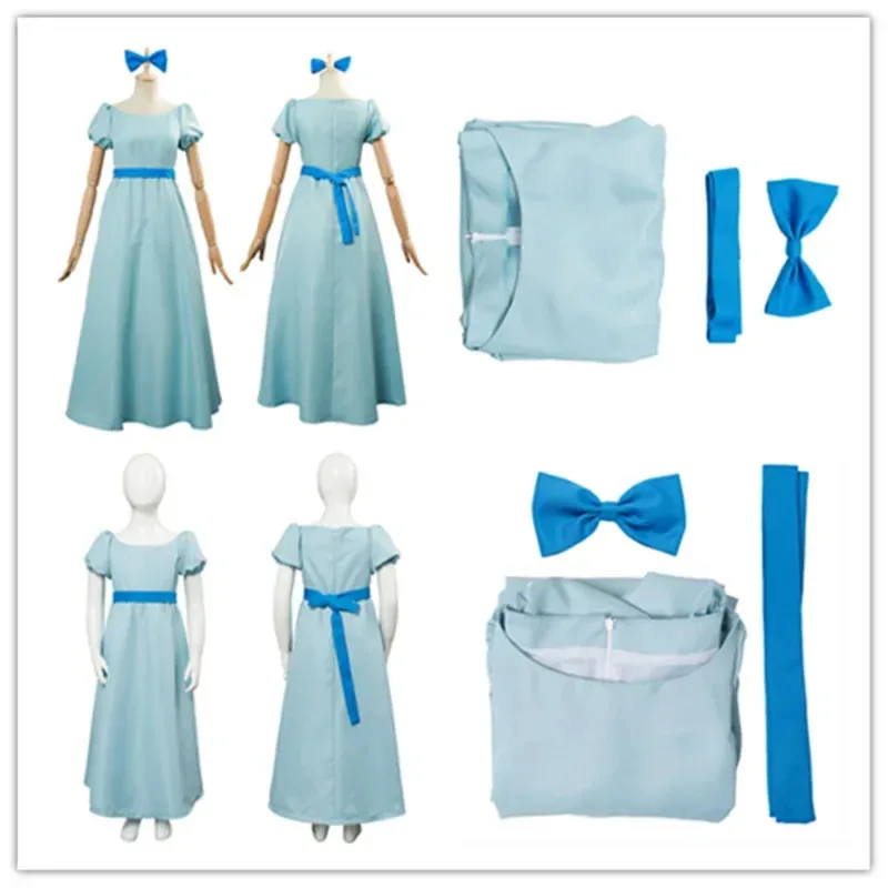 

Adult kids Peter cos pan Wendy cosplay costume women Girls Blue long dress Halloween carnival costume for adult women