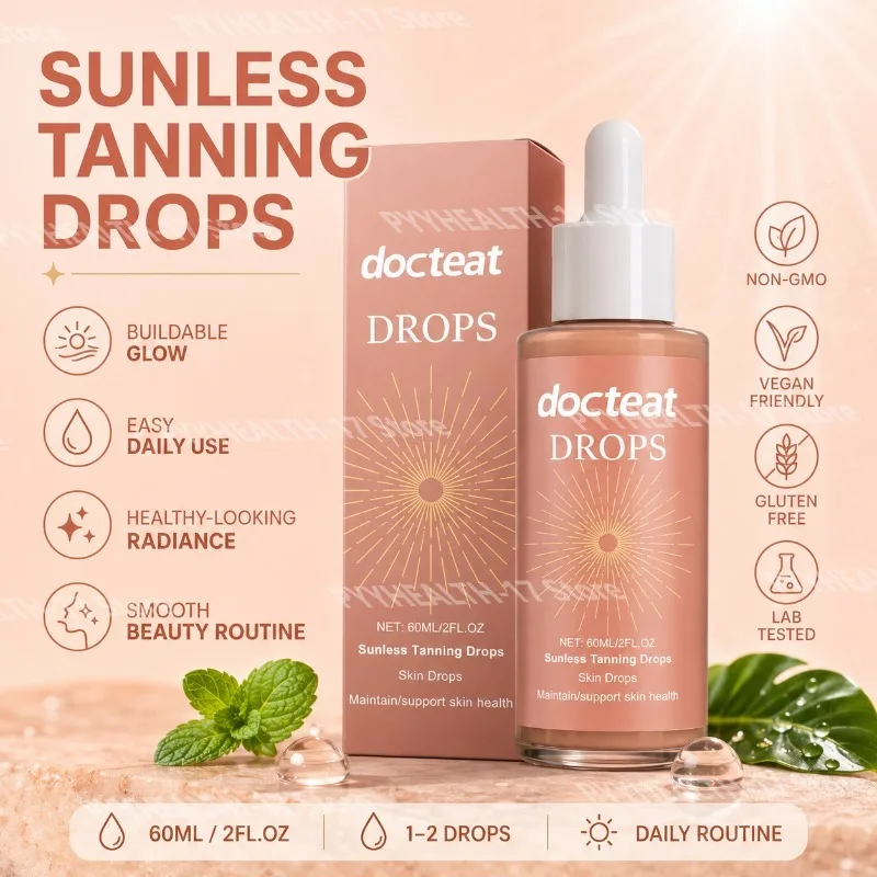 Sunless Tanning Drops with Gluconolactone Vitamin B1 & Mint Leaf Extract for Radiant Looking Skin and Daily Beauty Routine 60 ML