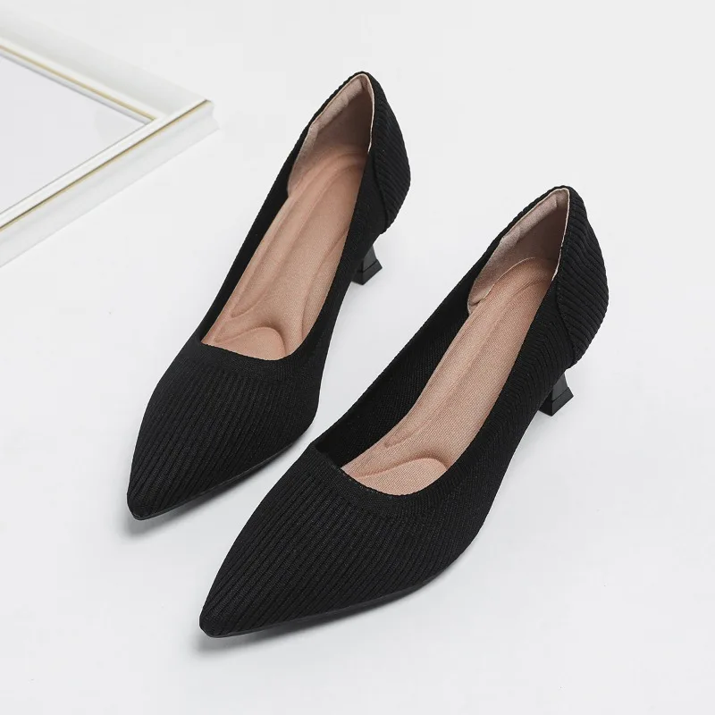 

Ladies Elegant Shoes Designer Pointy Toe Flock Pumps Plain Plus Size 33-43 Green Grey Slip-Ons Noiseless 3cm & 5cm High Heeled