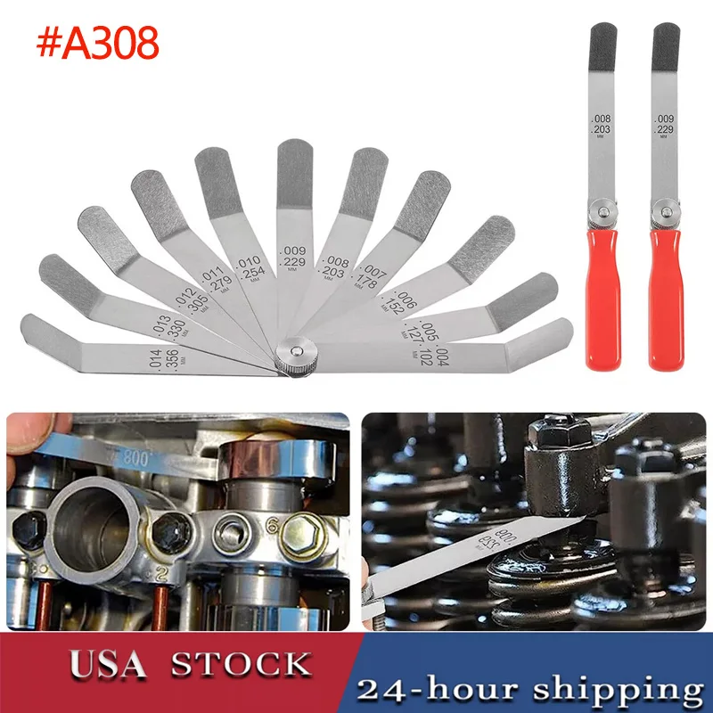 A308 Offset Valve Tappet Gauge Set, 11-Blades Feeler Gauge/Feeler Blade with Two Handles (0.004