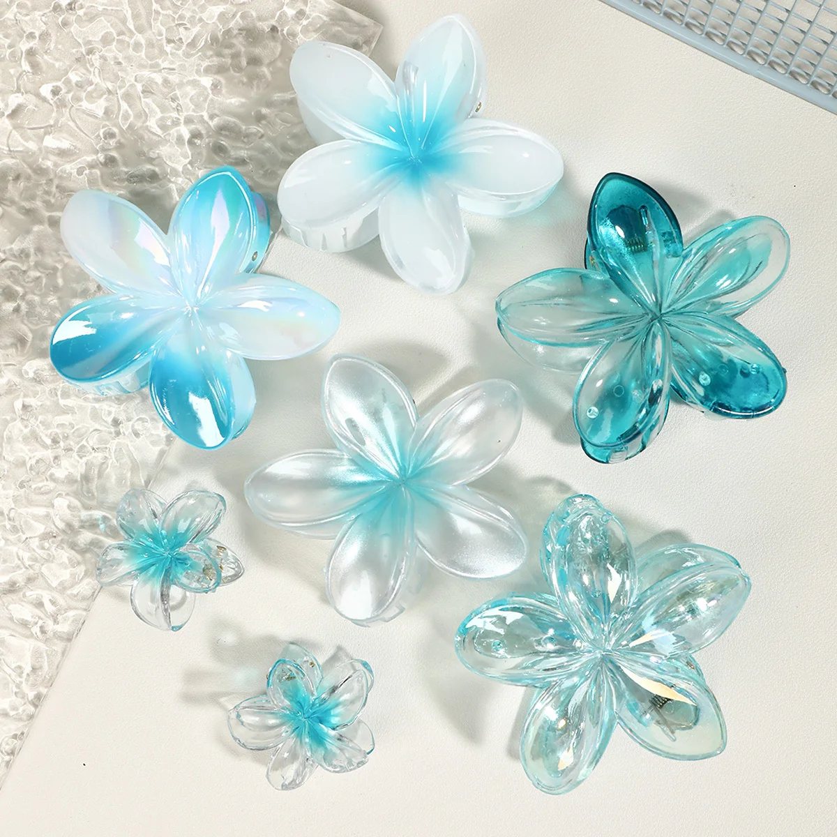 7pcs Y2k Color Transparent Bohemian Vacation Style Egg Flower Hair Clip Set Girls Dopamine High-end Shark Clip Hair Accessory
