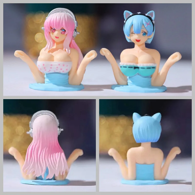 Cute Kanako Chest Shaking Girls Car Ornaments Cartoon Kawaii Anime Statue Car Dashboard Sexy Boobs Doll Figurine Car Stickers