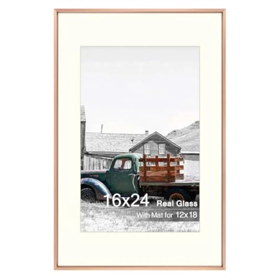 

16x24 Picture Frame Displays Photo 12x18 with Mat or 16 x 24 Without Mat for Wall Mounting, Classic Satin Aluminum Frames with