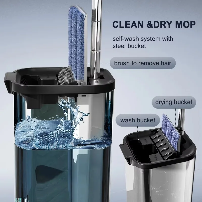 2022 hot-selling stainless steel hard floor scrubber smart mop with bucket