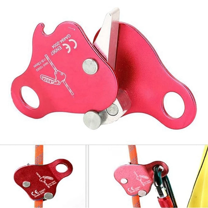 2Pcs Rope Grab Metal Rope Outdoor Climbing Mountaineering Equipment With Locking Protection Red