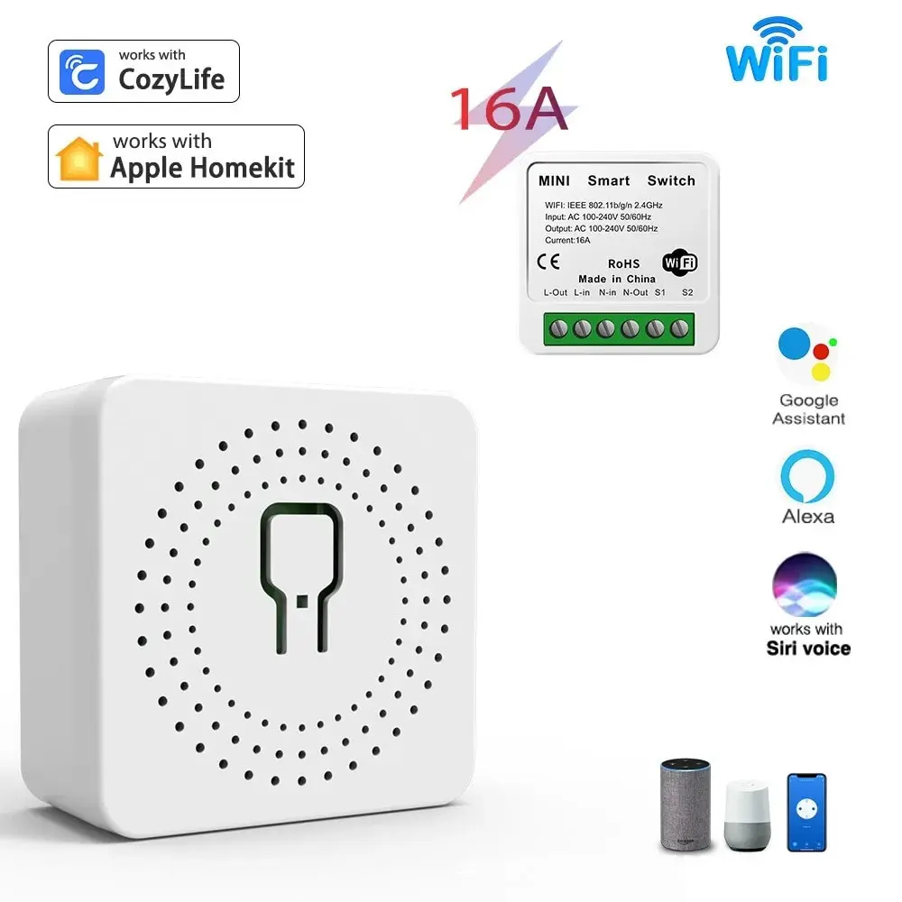 Siri-ミニWi-Fiリレーブレーカ,スマートスイッチ,ワイヤレス,Apple Homekit,alexa,GoogleHomeで動作