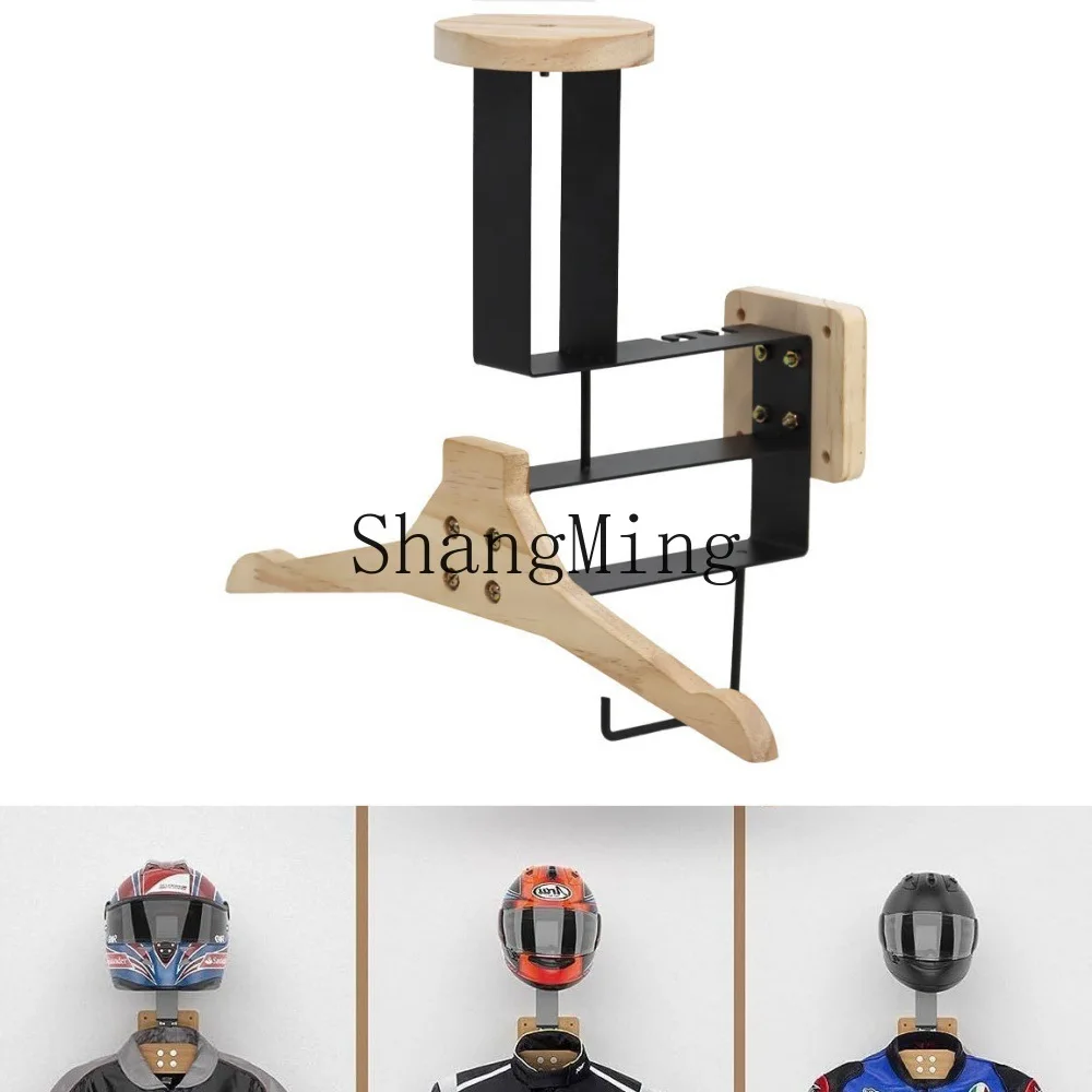 PYH simple wood color motorcycle helmet tactical equipment wall rack locomotive motorcycle helmet rack wall
