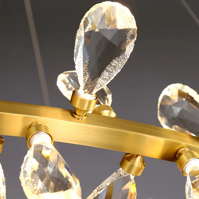 Nordic Crystal Copper Pendant Light Luxury Round Chandelier for Living Room Dining Room Halls Villa Bedroom Led Hanging Lamp