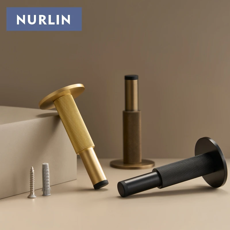 Nurlin Brass  Knurled Door Stop Bathroom Door Room Stopper Heavy Duty Floor Wall Mount Bumper Door Holder Catch Antique Brass