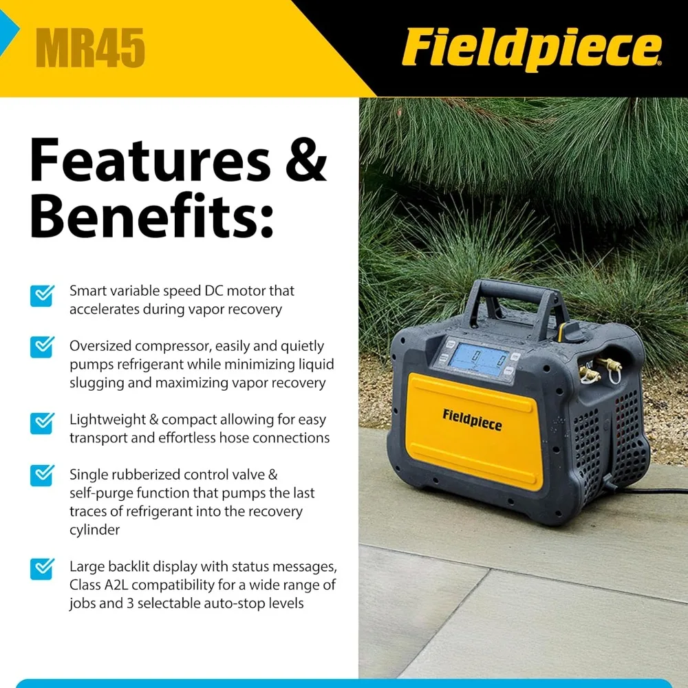 

MR45 Lightweight Digital Refrigerant Recovery Machine - Wide Operating Voltage with Easy Access Ports - A2L Compatible