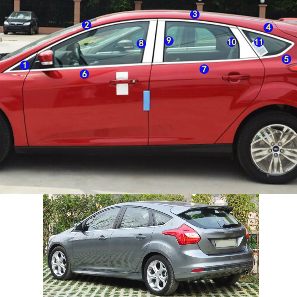 

For Ford Focus Hatchback 2012 2013 2014 2015 2016 2017 2018 Sticker Garnish Pillar Window Middle Strip Trim Frame Hoods Parts