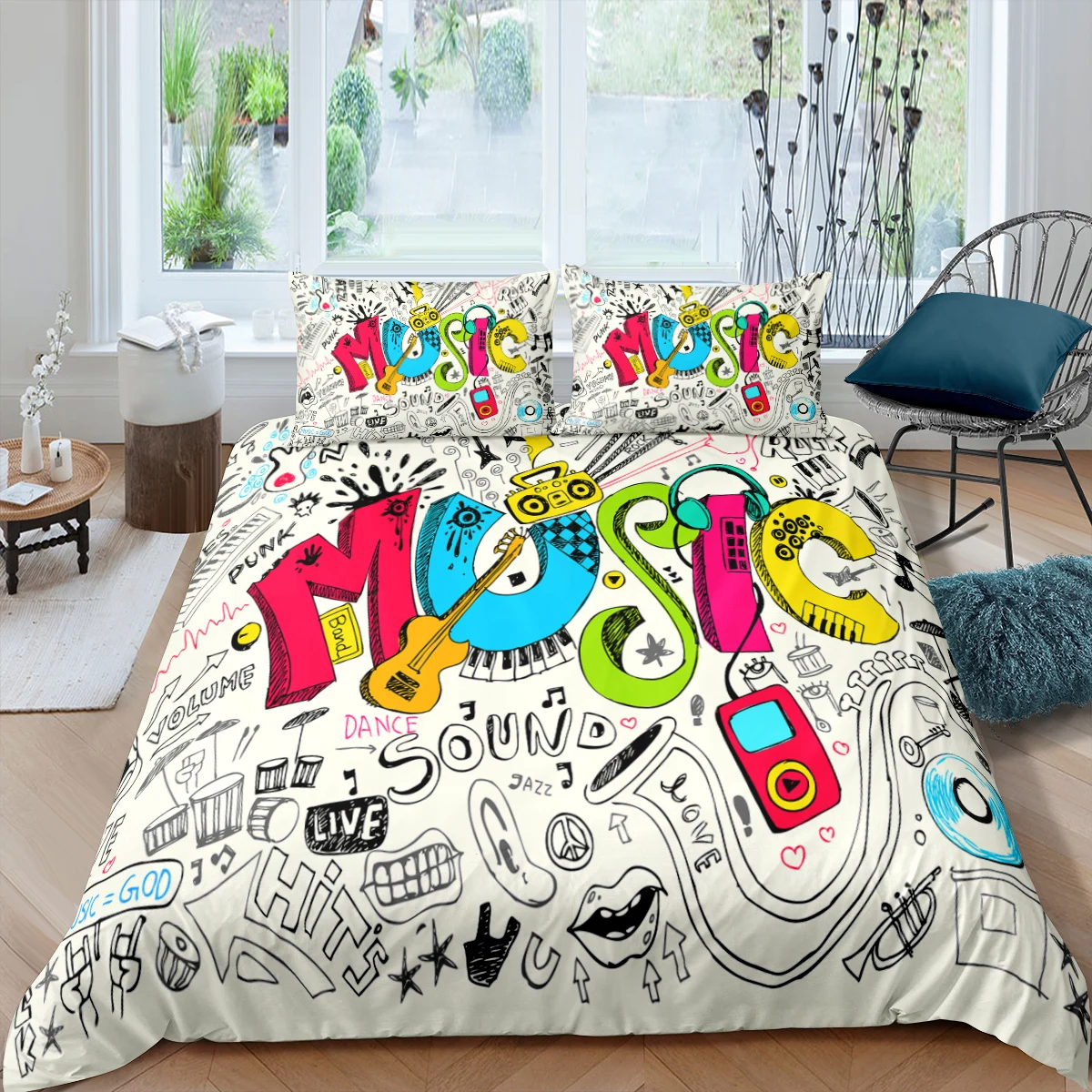 Home Textiles Luxury 3D Music Sound Duvet Cover Set Pillowcase Rock Bedding Set AU/EU/UK/US Queen and King Size Bedding