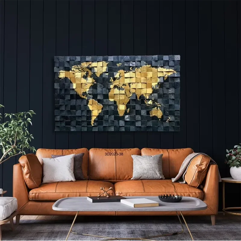 Color Wooden Map 3D Bedroom Painting Background Wall Decorative Board Living Room Decorative Art