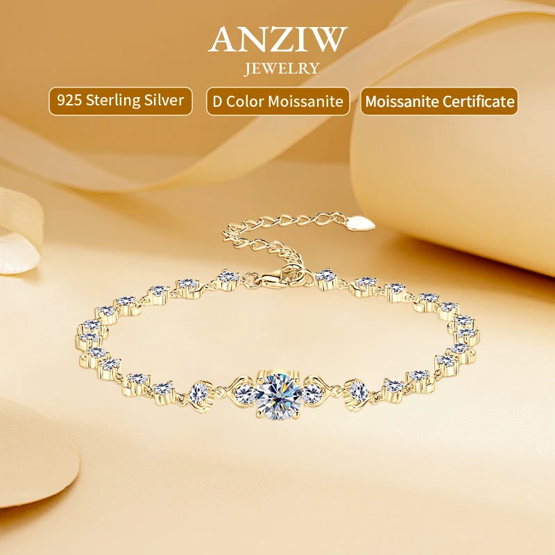 

Anizw 2025 New Pod Design Full Moissanite Bracelet for Women 925 Silver 18k Gold Plated Fine Jewelry Certified Lab Diamond