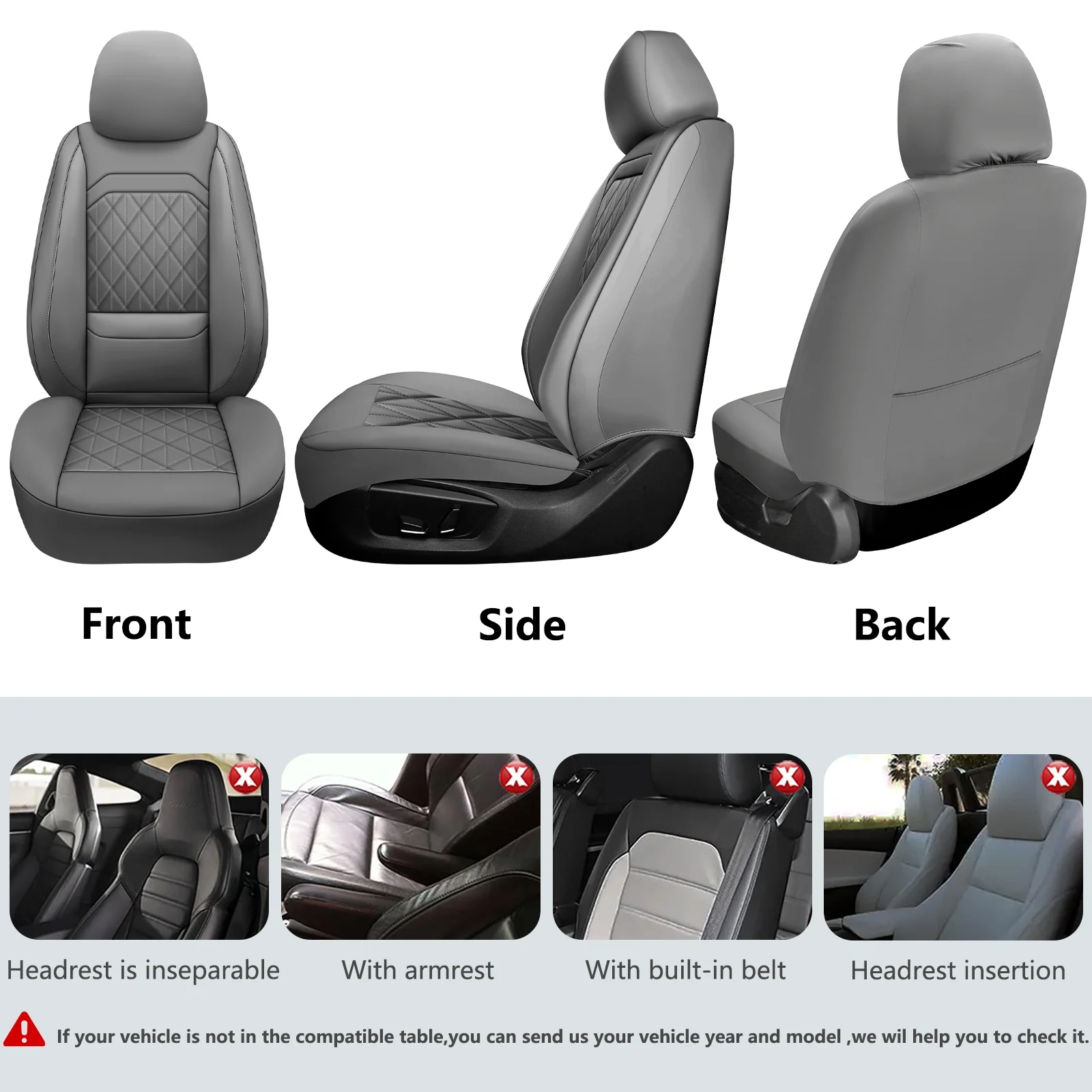 WF10-GRAY Five-Seat Car Seat Covers Universal Full Surround Car Seat Covers Fits 95% of Vehicle Models Car Accessories Driver's Seat Cover or Passenger Seat Cover All Season Universal Pad