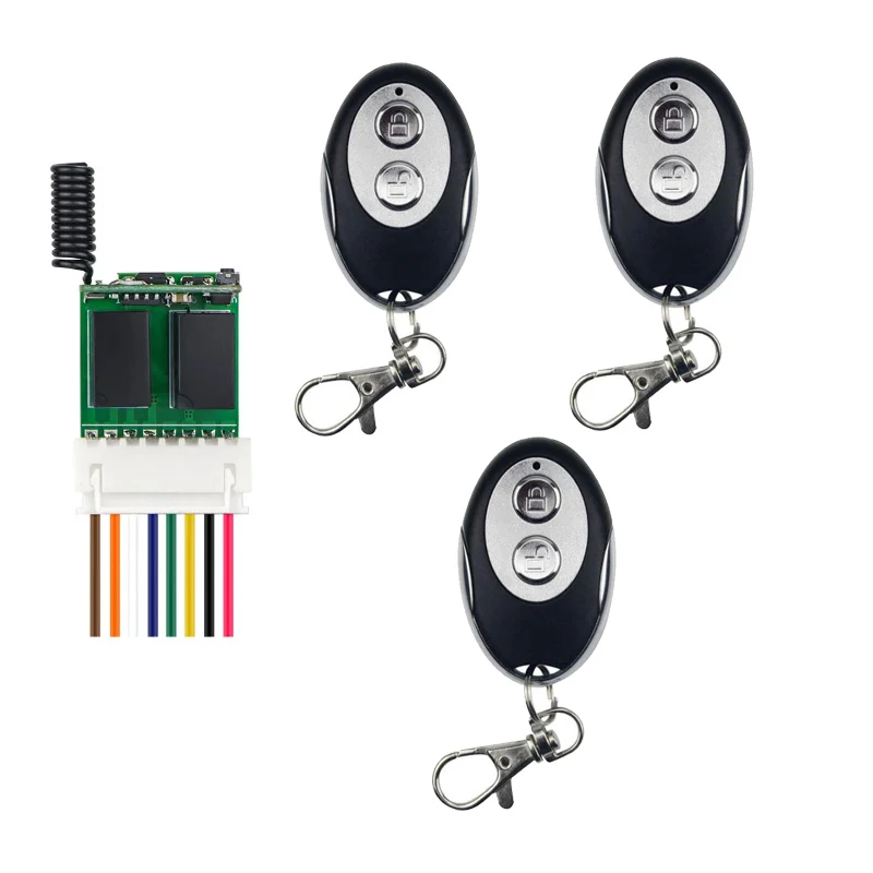 2CH Relay Wireless Remote Control Switch 433mhz RF Mini Small 3.7v 5v 6v 9v 12v Momentary Controller Module trigger reset button