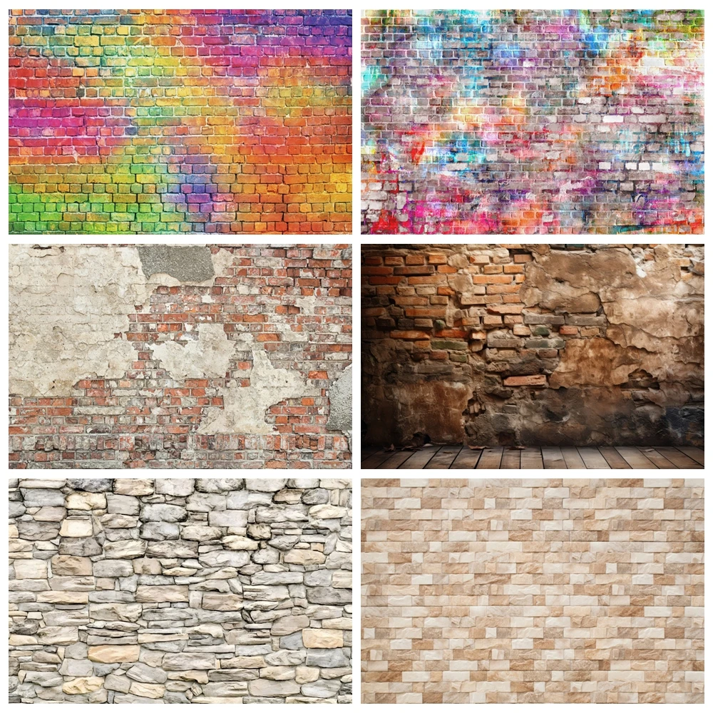 

Vintage Brick Wall Backdrop Stone Green Leaves Kid Baby Birthday Portrait Wedding Photography Background Decor Photo Studio Prop