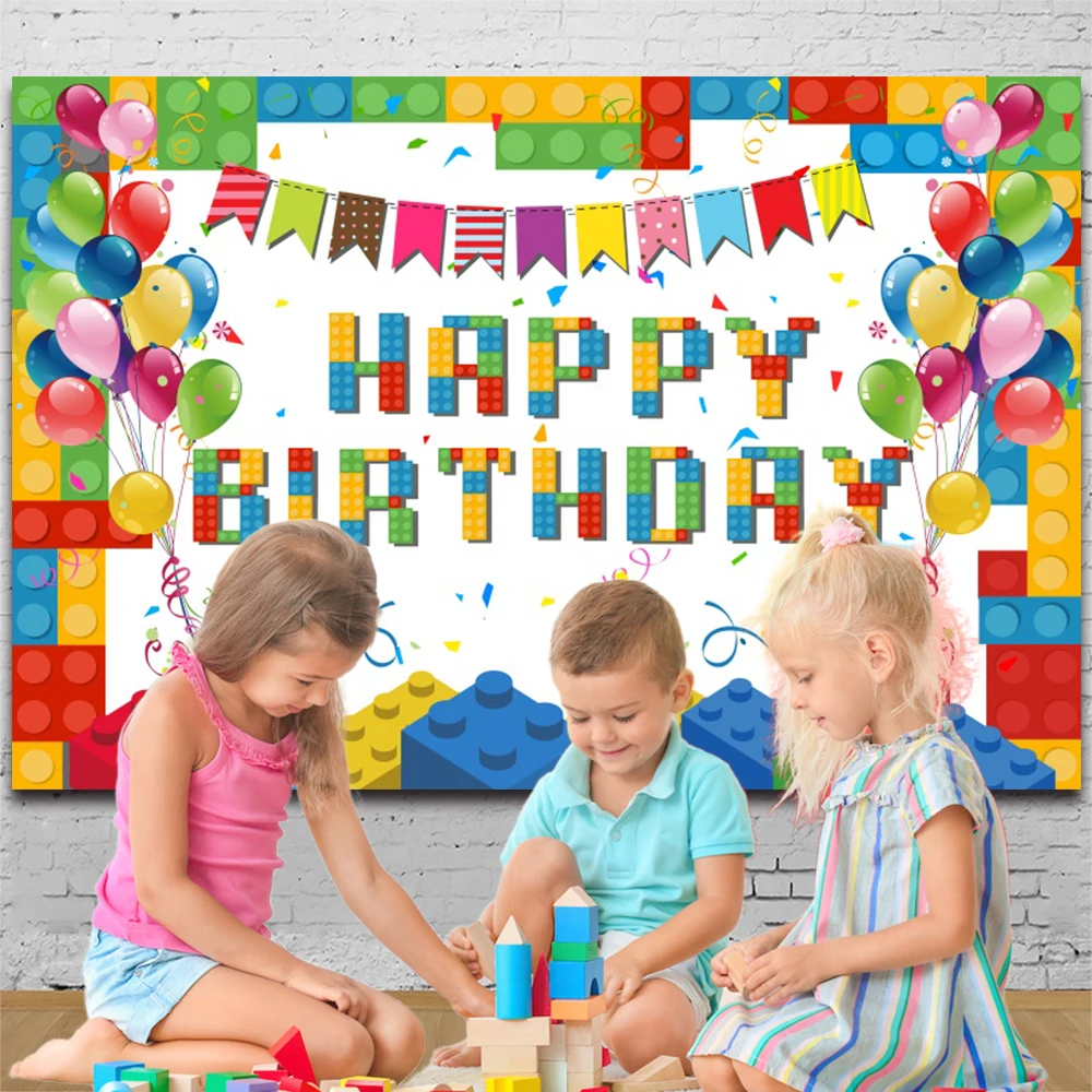 Custom Building Blocks Colorful Birthday Photography Backgrounds Computer Print Party Photo Decorations Photographic Backgrounds