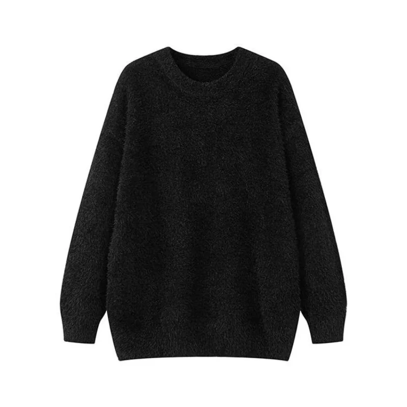 

Winter soft and sticky solid color sweater with high-end feel, men's and women's long sleeved warm round neck knitted sweater, s