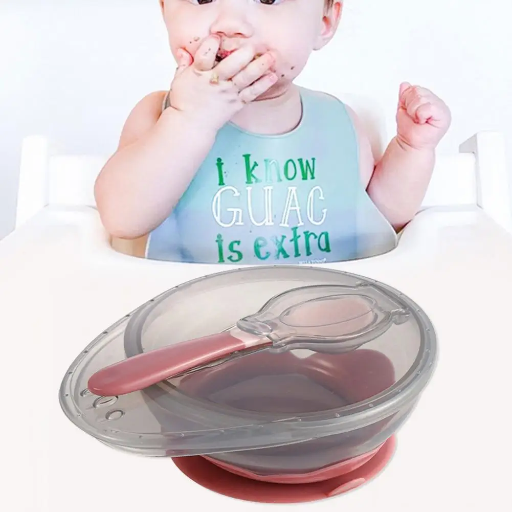 Baby Complementary Food Bowl with Spoon Suction Bowl Anti-scald Handle Non-slip Food-grade Easy to Clean Diet Training Daily Use