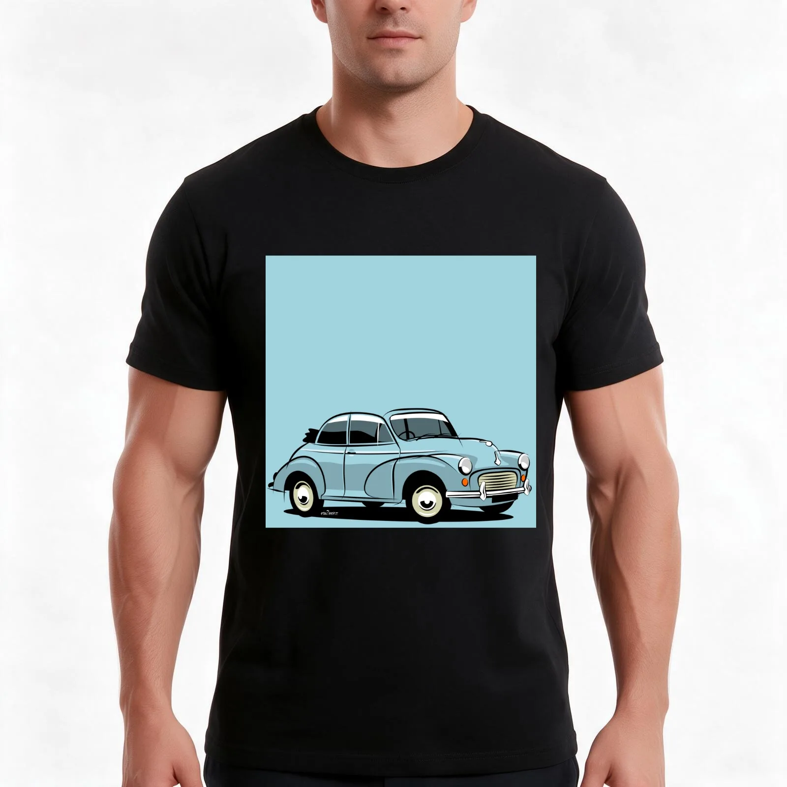 Morris Minor 1000 tourer blue T-Shirt, Summer Casual Cotton Tee, Oversized Streetwear Tops, Vintage Graphic Print, 100% Cotton