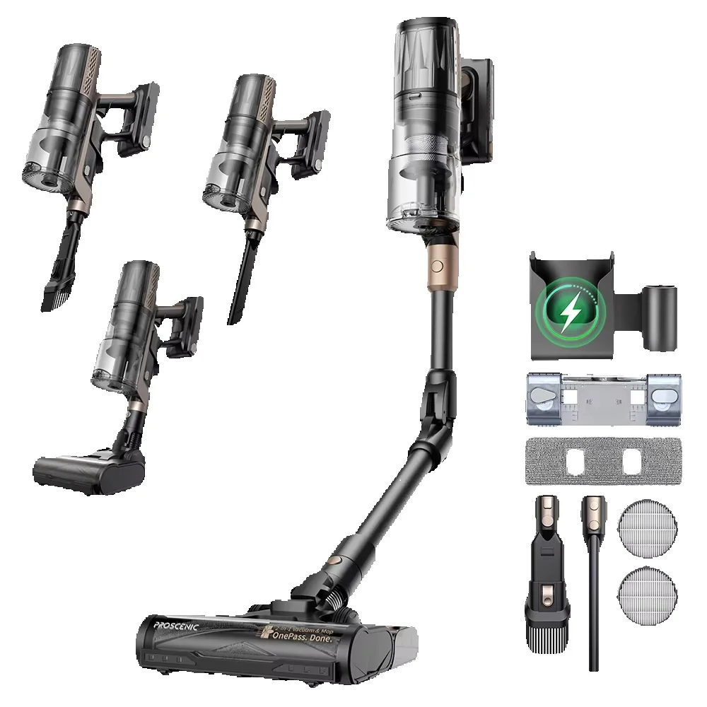 Proscenic P20 OnePass 680W Motor Kabelloser Faltbarer Staubsauger, 70Kpa, Anti-Verwicklungs-Bürste, 70 Min. Laufzeit mit Bodenreinigungsfunktion
