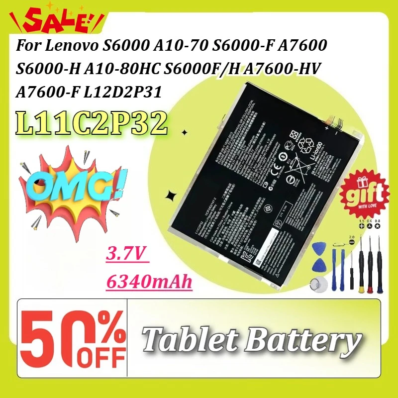 

L11C2P32 3.7V 6340mAh Tablet Battery for Lenovo S6000 A10-70 S6000-F A7600 S6000-H A10-80HC S6000F/H A7600-HV A7600-F L12D2P31