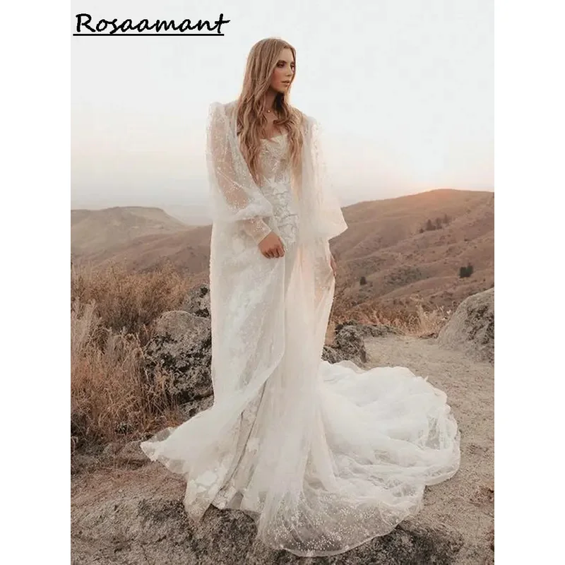 

Очаровательная иллюзия на тонких бретельках Свадебные платья русалки со съемными рукавами и аппликациями Кружева в стиле бохо Свадебные платья по индивидуальному заказу