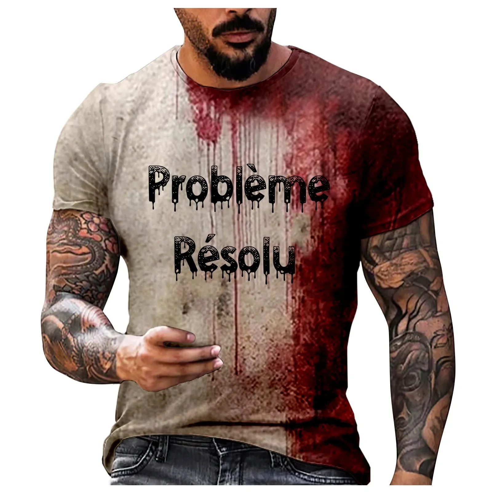 

Loose Casual Short Sleeved Top 2025 Men's Bloody Top Horror Party Horror Costume T-shirt Horror Ghost Role-Playing Costume