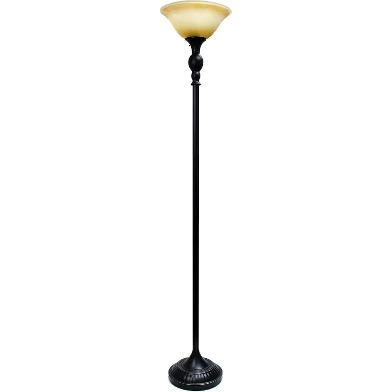 

LF2001-RBZ 1 Light Restoration Bronze Torchiere Floor Lamp with Marbelized Amber Glass Shade