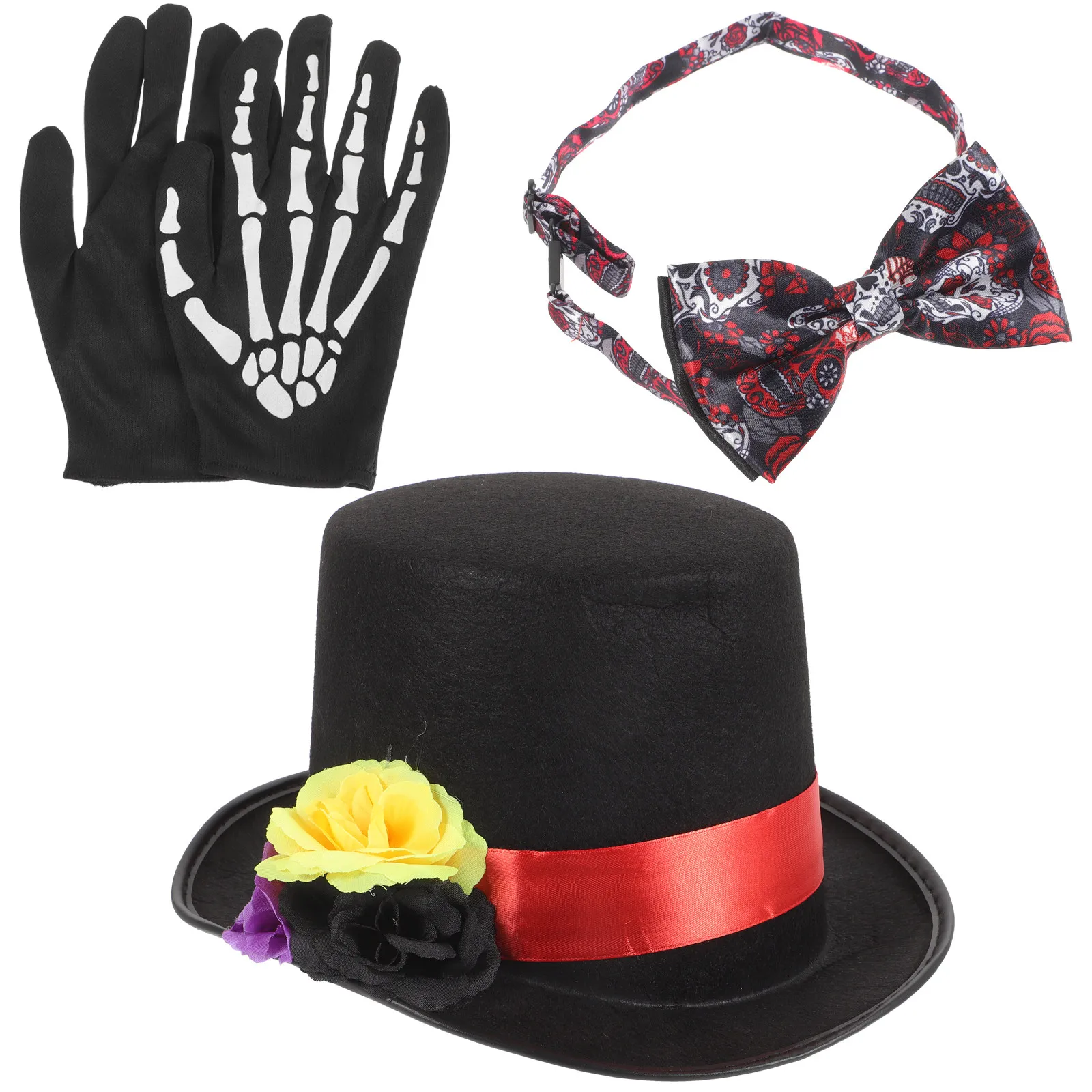 

1Set Skull Flower Hat Halloween Costume Set Safe Wear-Resistant Supple Cape Foldable Easy on Off for Role Play Pretend Party