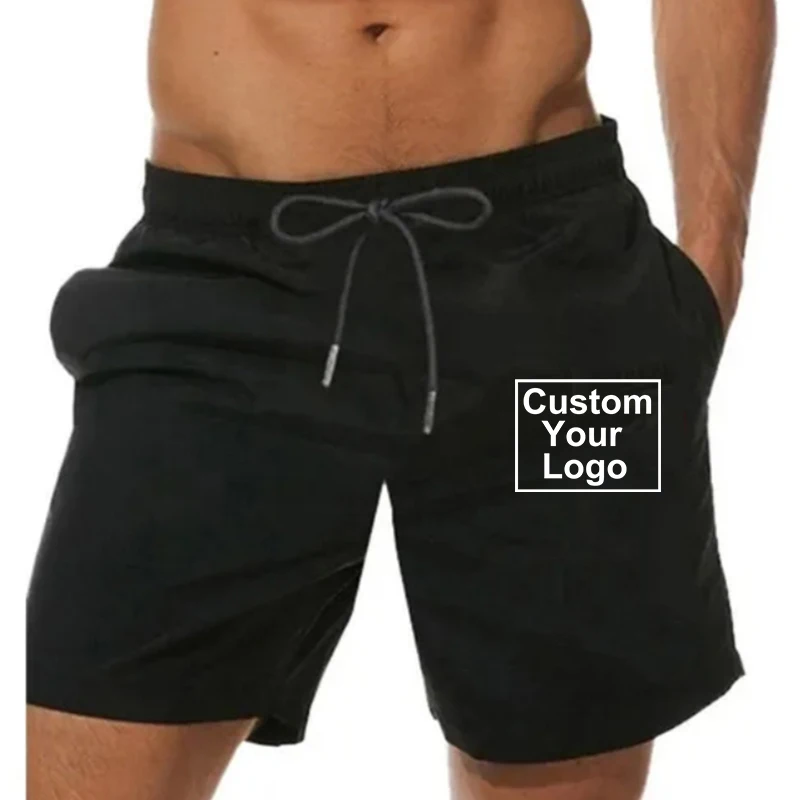 Customized logo Mens Sports Pocket Solid Drawstring Board  Beach Short Pants Shorts Summer Thin Trousers Pocket Loose Sweatpants