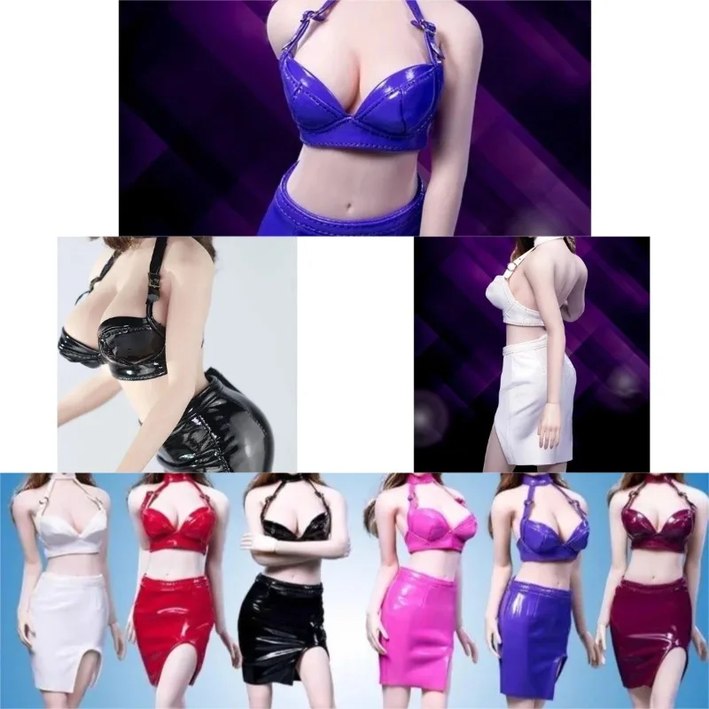 

1/6 Scale Sexy Female Soldier Pu Leather Top Skirt High Heels Suit Model for 12'' TBL PH Big Breasts Toy Figures Body
